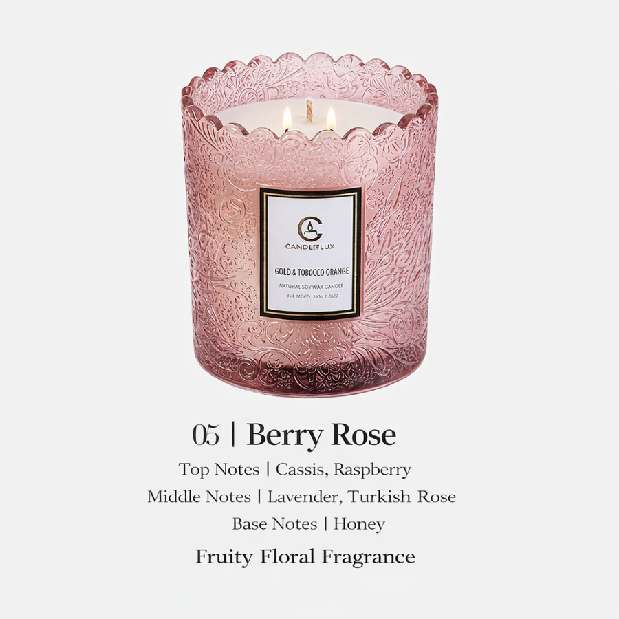 Embossed Glass Soy Wax Candle | Low-Smoke Home Fragrance & Gift
