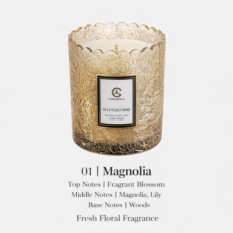 Embossed Glass Soy Wax Candle | Low-Smoke Home Fragrance & Gift