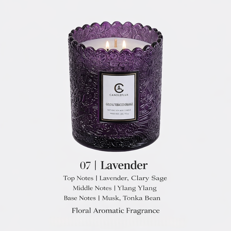 Embossed Glass Soy Wax Candle | Low-Smoke Home Fragrance & Gift