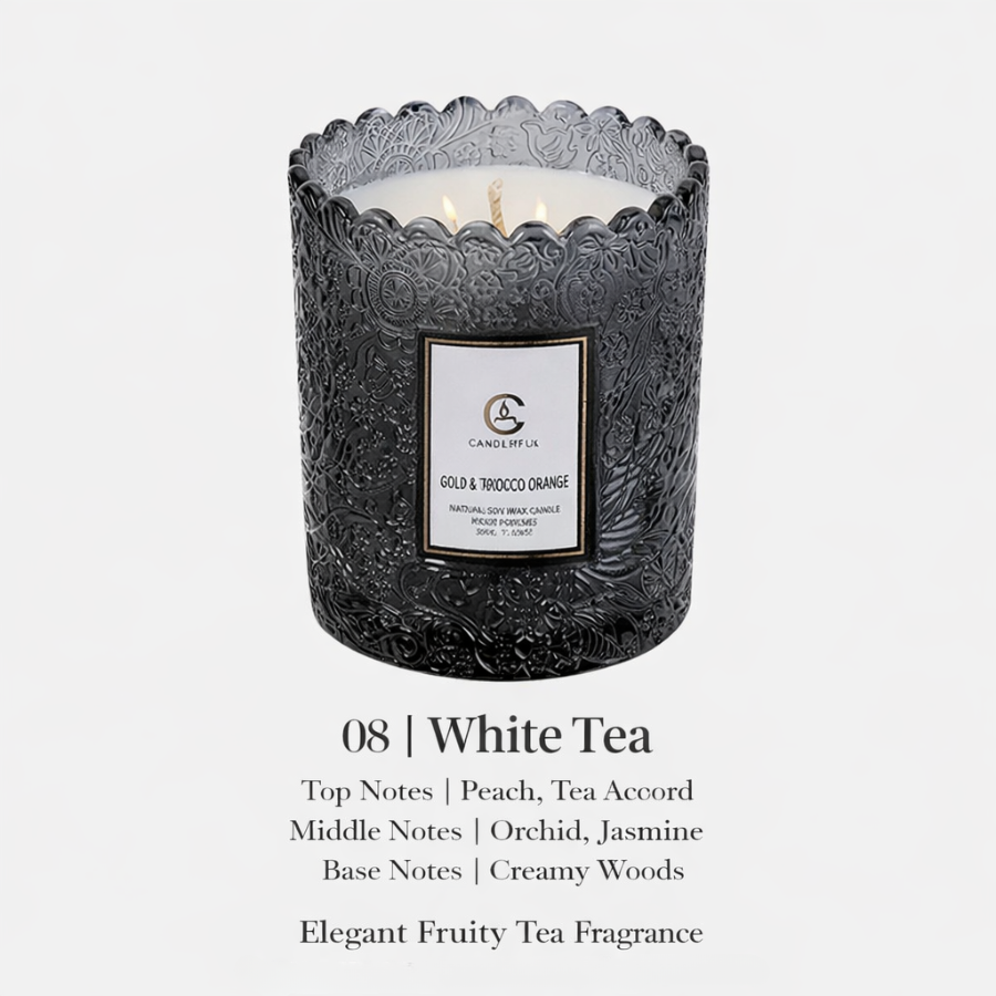 Embossed Glass Soy Wax Candle | Low-Smoke Home Fragrance & Gift