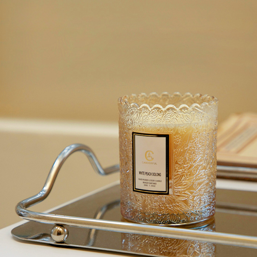 Embossed Glass Soy Wax Candle | Low-Smoke Home Fragrance & Gift
