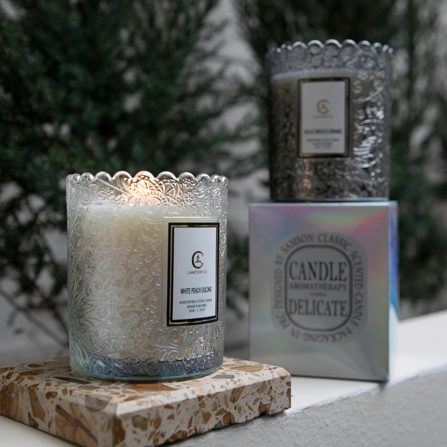 Embossed Glass Soy Wax Candle | Low-Smoke Home Fragrance & Gift
