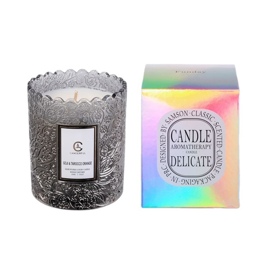 Embossed Glass Soy Wax Candle | Low-Smoke Home Fragrance & Gift