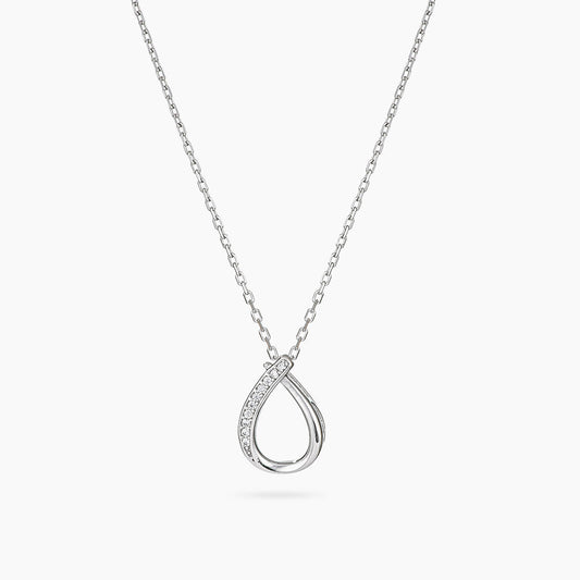 Sterling Silver Pave Open Teardrop Necklace